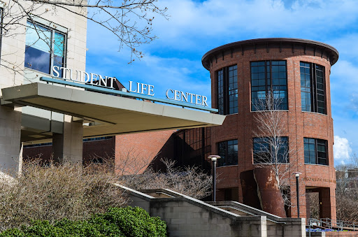 picture of the student life center from the side during the day