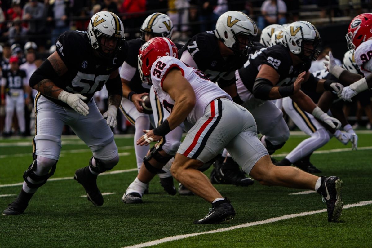 Vanderbilt and Georgia at the line of scrimmage on Oct. 14, 2023. (Hustler Multimedia/Narenkumar Thirmiya)
