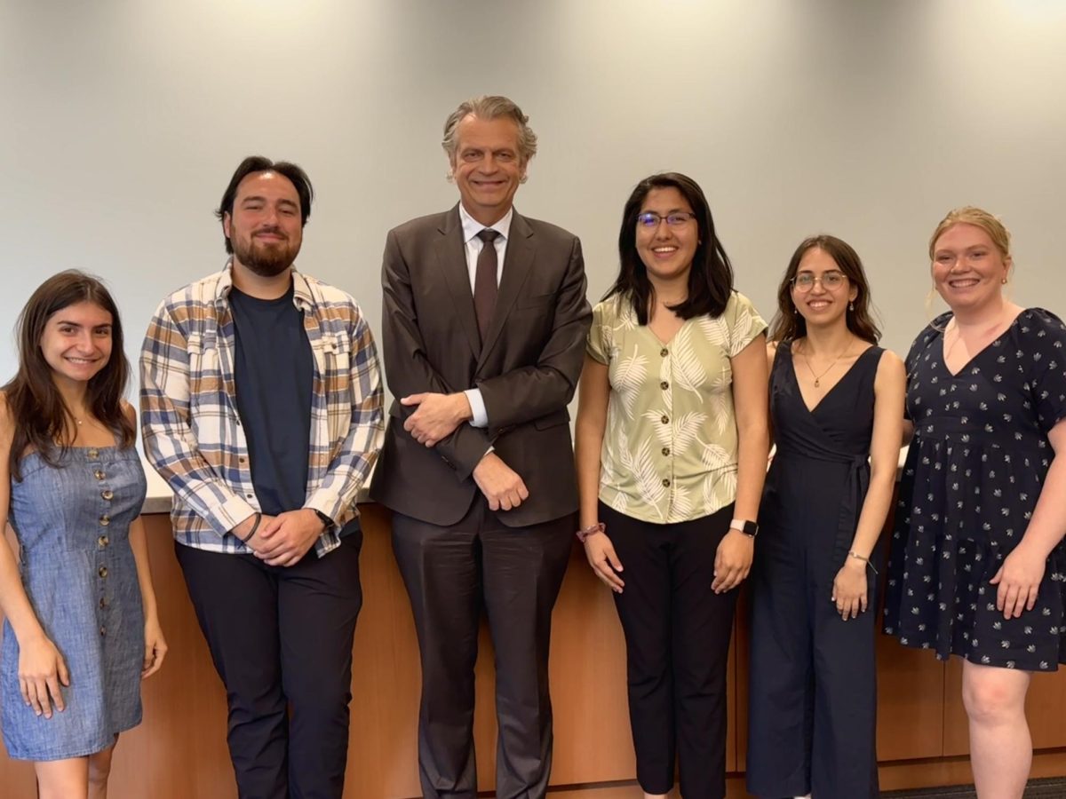 From left to right, Rachael Perrotta, Josh Rehders, Chancellor Diermeier, Brina Ratangee, Aaditi Lele and Jorie Fawcett, as photographed on April 25, 2024. (Photo courtesy of Julia Jordan)
